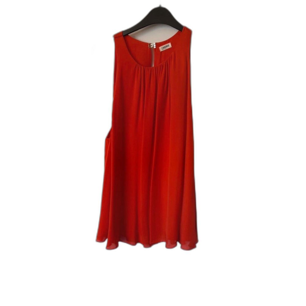 L'AGENCE Poppy Red 100% Silk Pleated Halter Tank Top Size 10
